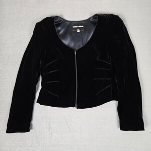 Giorgio Armani Crop Jacket Womens 46 Vintage 90s Black Velvet Blazer Italy